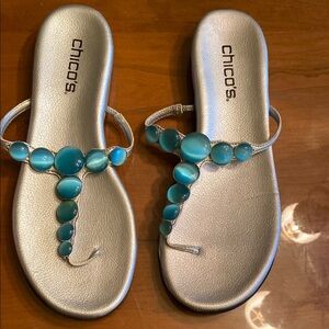 Chico's Metallic Sandals with Teal Accents